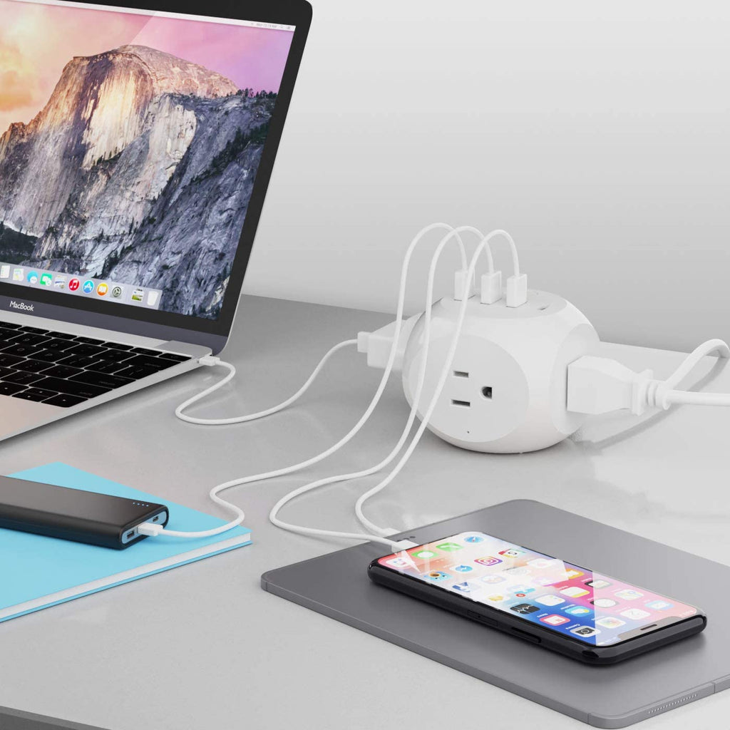 21W Power Strip - Small & Compact - Grounded Dual USB + USB-C - 3 USA Input (PS-3B4U-21W) Ceptics