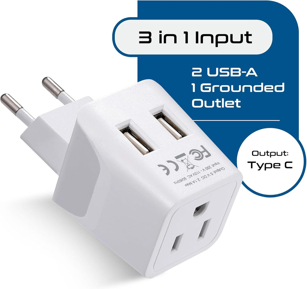 Switzerland Travel Adapter Plug Combo - Type J, C | Dual USB – Swiss Combo (CTU-9C-11A) Ceptics