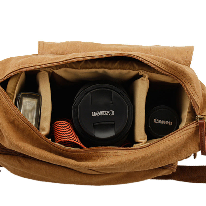 Retro DSLR Camera Bag Canvas Camera Messenger Bag Shoulder Bag QSM1234 RockCow Leather Studio