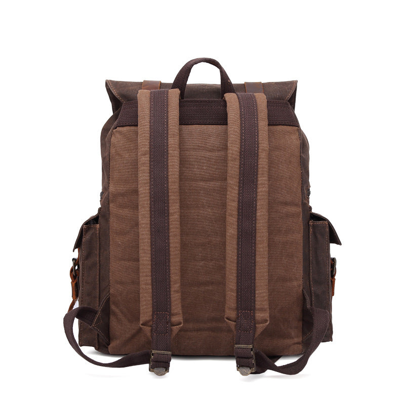 Outing Waxed Canvas Leather Backpack, Big Capacity Laptop Backpack, Vintage Waterproof Shoulder School Bag 5358 RockCow Leather Studio
