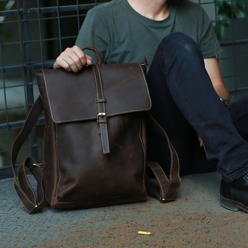 Crazy Horse Leather Laptop Backpack Handmade Travel Backpack Men Backpack RockCow Leather Studio