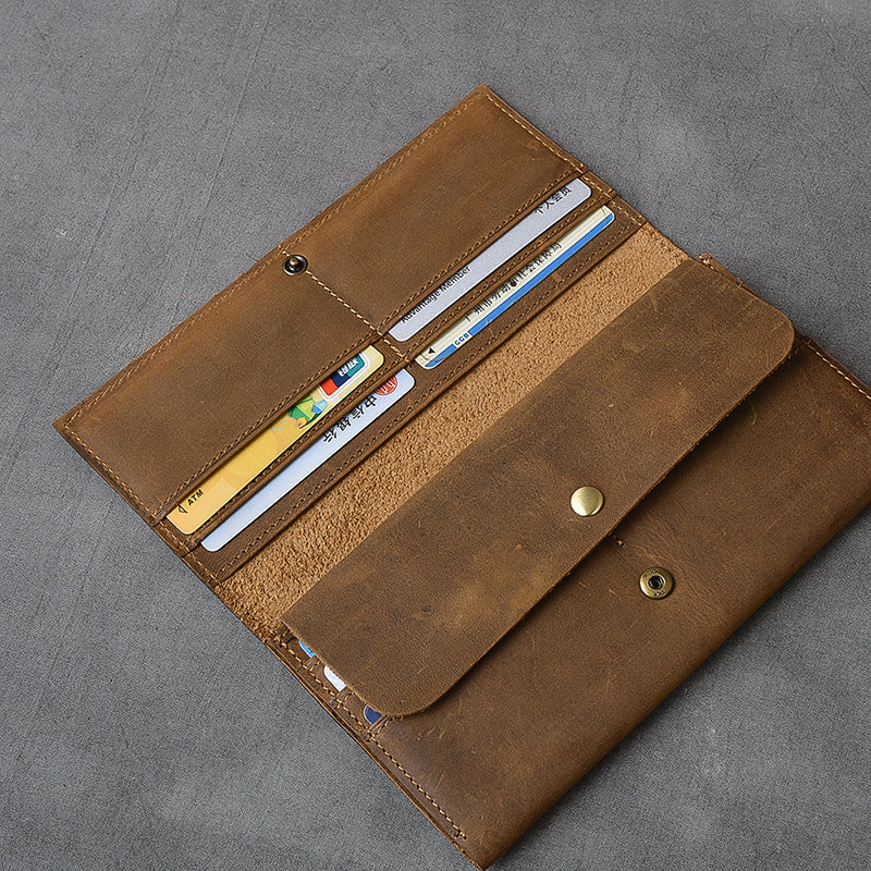 Crazy Horse Leather Men Long Wallet Bifold Wallet Card Holder Long Clutch ESS1182 RockCow Leather Studio
