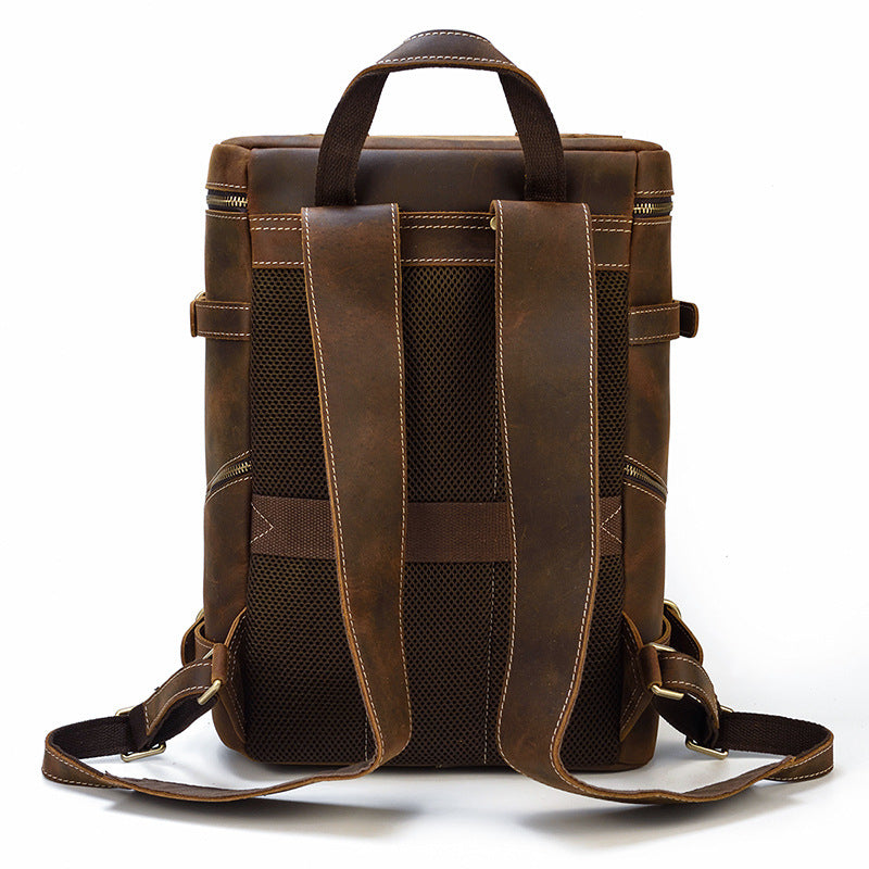 Crazy Horse Leather Travel Backpack Retro Cowhide Leather School Backpack Large Capacity Laptop Backpack RockCow Leather Studio