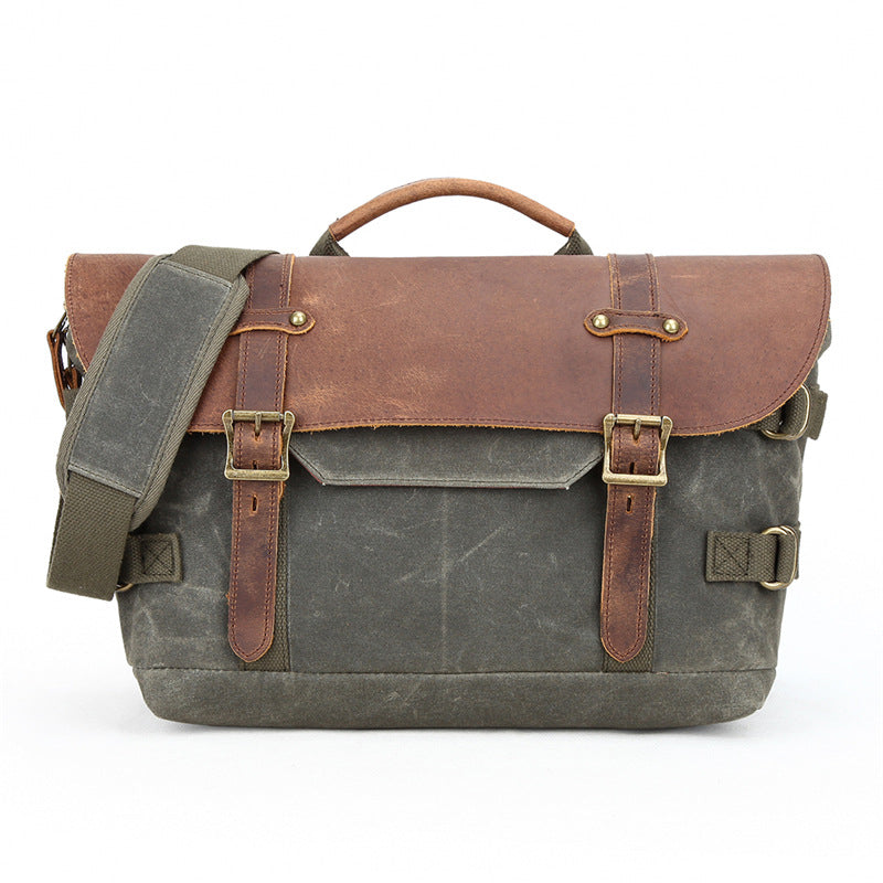 Waterproof Canvas DSLR Camera Bag Canvas Shoulder Camera Bag Messenger Bag QSM3032 RockCow Leather Studio