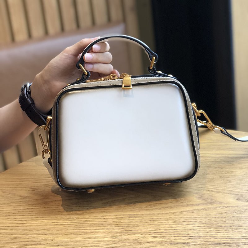 Women's Small Leather Box Bag Crossbody Clutch, Retro handmade leather crossbody bag square bag RockCow Leather Studio