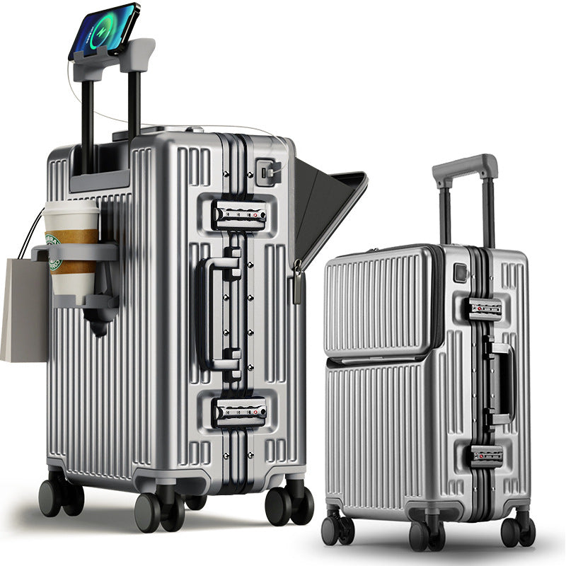 Suitcase Travel Luggage Trolley Front-Opening Large Capacity Aluminum Frame Carry-On Cabin Bag Social Buzz eSIMs