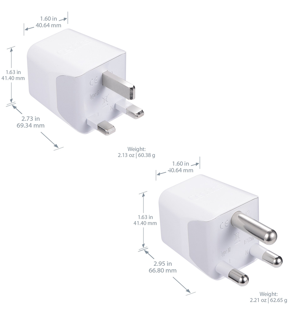 South Africa Adapter Plug Combo Type M, G | Dual USB - African Combo (CTU-7-10L) Ceptics