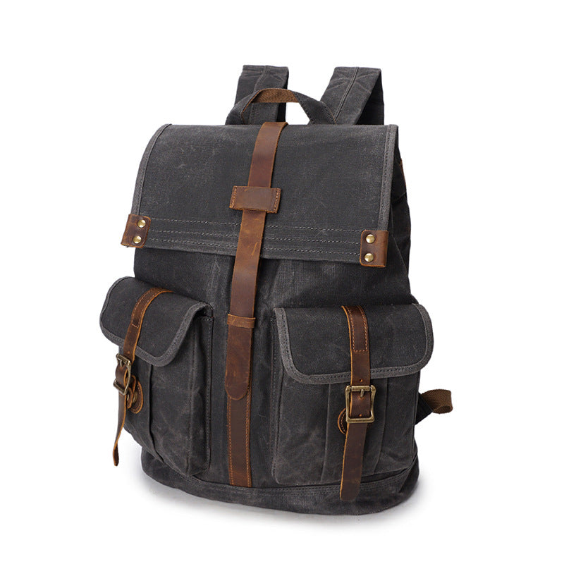 Outing Sport Travelling Waxed Canvas Leather Backpack, Casual Laptop Backpack, Vintage Waterproof Shoulder School Bag 5252 RockCow Leather Studio