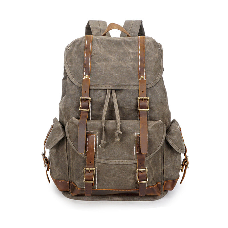 Crazy Horse Canvas Leather Backpack, Travlling Laptop Backpack, Vintage Waterproof Shoulder Outing Bag RockCow Leather Studio