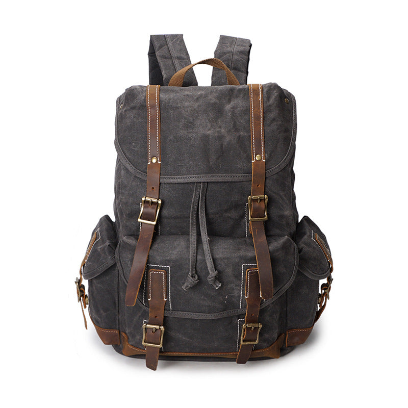 Crazy Horse Canvas Leather Backpack, Travlling Laptop Backpack, Vintage Waterproof Shoulder Outing Bag RockCow Leather Studio