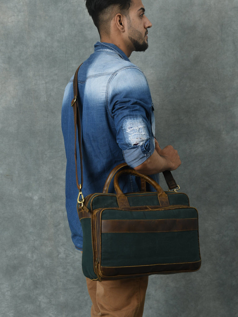 Canvas Green Briefcase Classy Leather Bags