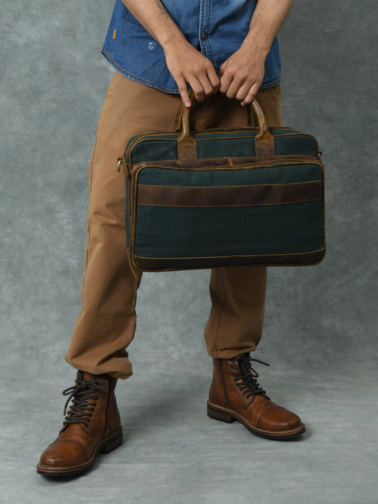 Canvas Green Briefcase Classy Leather Bags