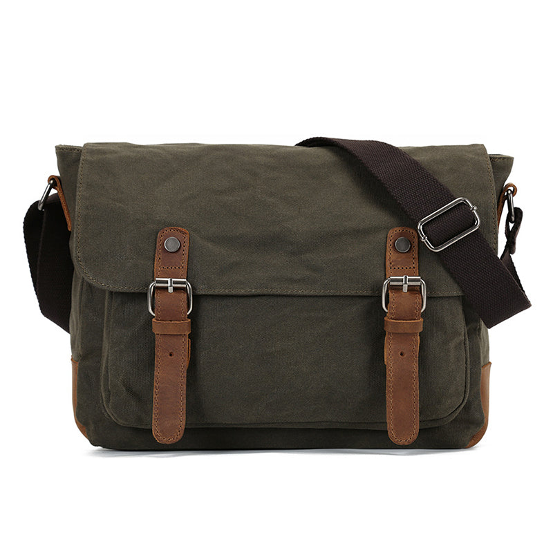Waxed Canvas Messenger Bag Waxed Courier Bag Canvas Shoulder Bag Men Satchel Briefcase Vintage Crossbody Bag RockCow Leather Studio