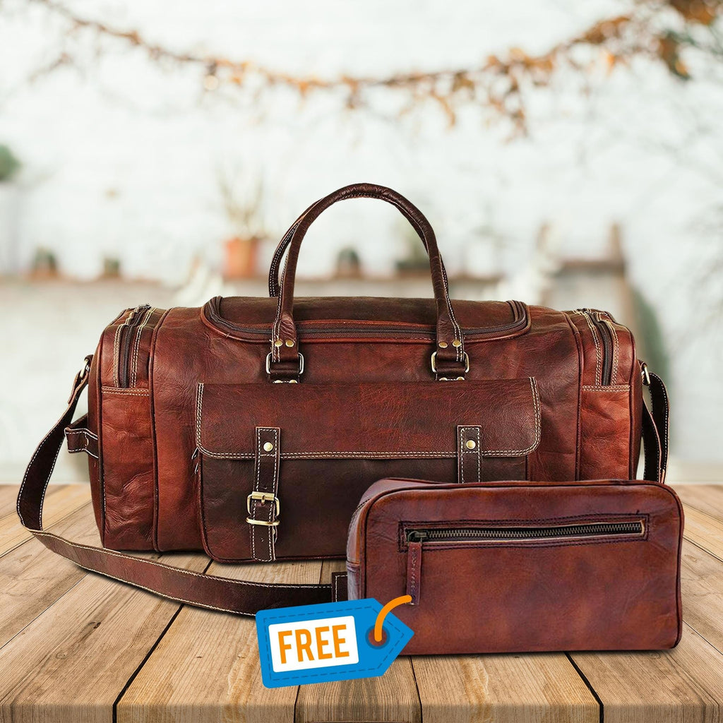 Traveler Weekender Duffle Bag + FREE Toiletry Bag Classy Leather Bags