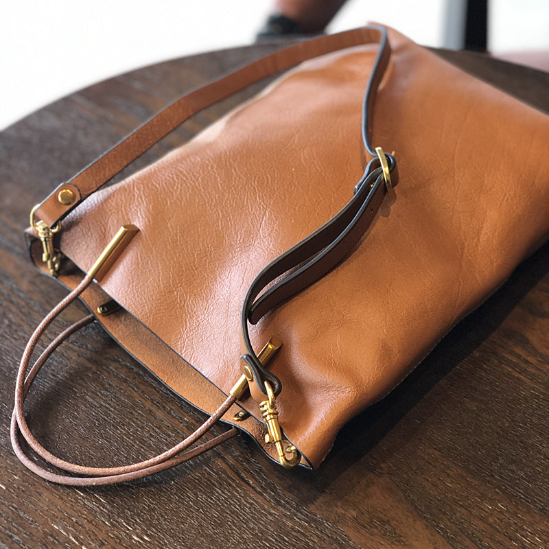 Leather Crossbody Bag for Women, Retro Leather Handbag with Removable Strap, Full Grain Leather Satchel Bag RockCow Leather Studio
