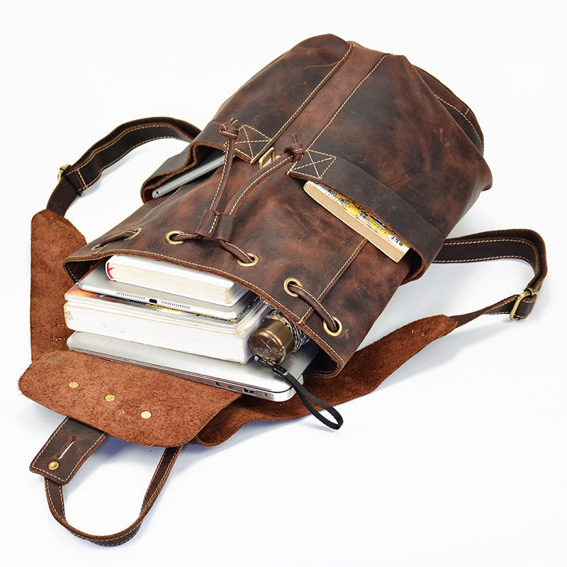 Crazy Horse Leather Travel Backpack Retro Style Full Grain Leather Laptop Backpack For Men RockCow Leather Studio