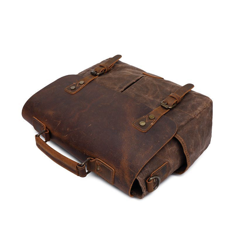 Latest Style Handmade Canvas Leather Briefcase Vintage Crazy Horse Messenger Bag Crossbody Shoulder Bag Laptop Bag W1808 RockCow Leather Studio