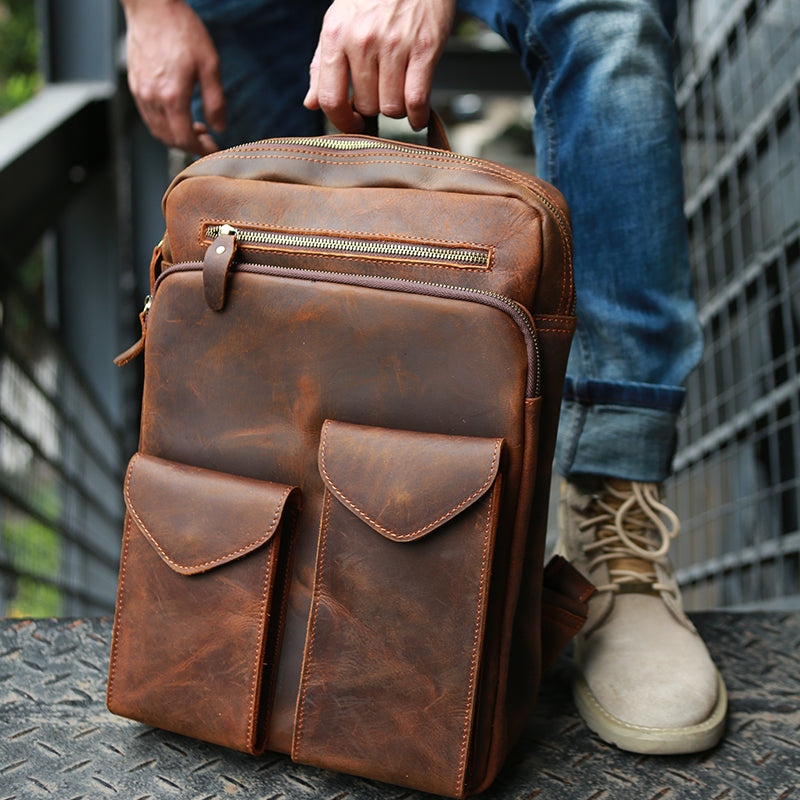 Crazy Horse Leather Backpack Durable Travel Backpack School Backpack RockCow Leather Studio