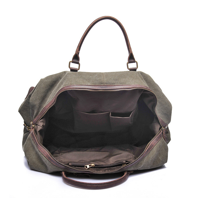Vintage Canvas Leather Shoulder Bag Canvas Duffle Bag Crossbody Travel Bag RockCow Leather Studio