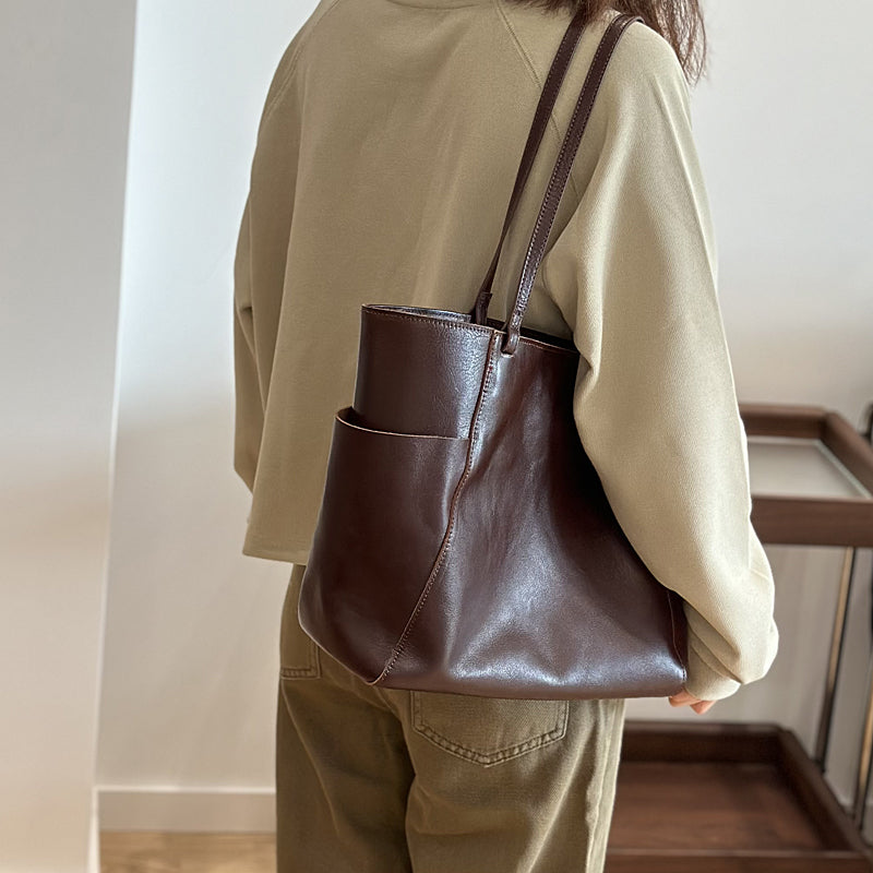 Full Grain Leather Tote Bag, Large Capacity Shoulder Bag for Women, Everyday Leather Tote Bag RockCow Leather Studio
