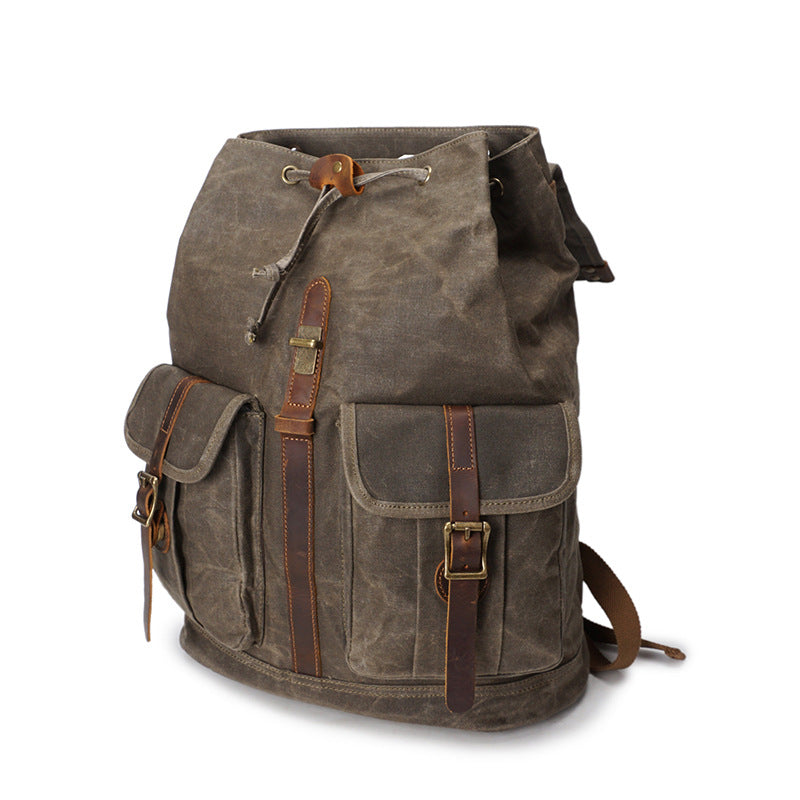 Outing Sport Travelling Waxed Canvas Leather Backpack, Casual Laptop Backpack, Vintage Waterproof Shoulder School Bag 5252 RockCow Leather Studio