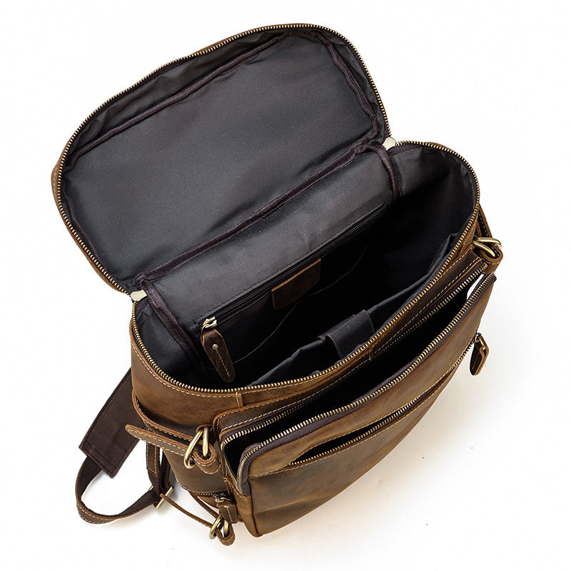 Crazy Horse Leather Travel Backpack Retro Cowhide Leather School Backpack Large Capacity Laptop Backpack RockCow Leather Studio