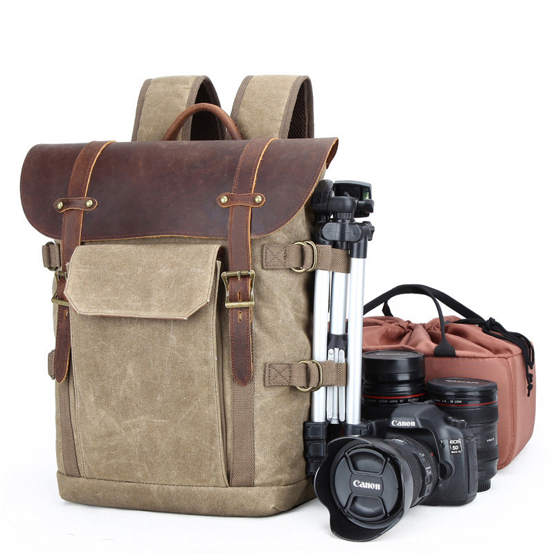 DSLR Camera Backpack Waxed Canvas Camera Backpack Waterproof Backpack RockCow Leather Studio
