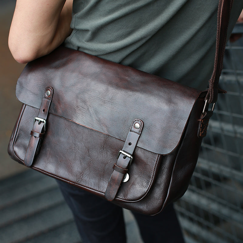 Handmade Men Leather Messenger Bag Full Grain Leather Shoulder Bag Crossbody Bag RockCow Leather Studio