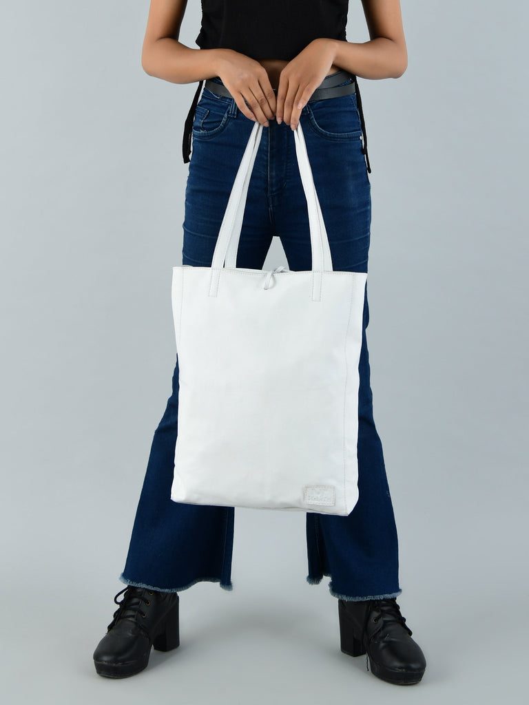 White Leather Shoulder Tote Bag Classy Leather Bags