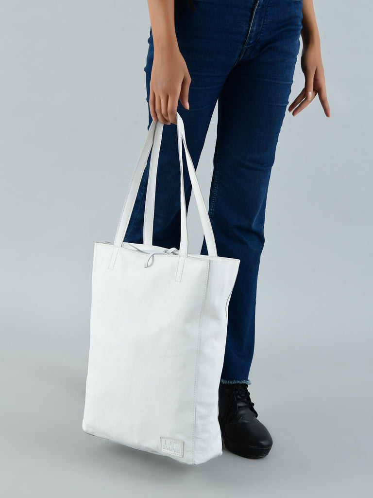 White Leather Shoulder Tote Bag Classy Leather Bags