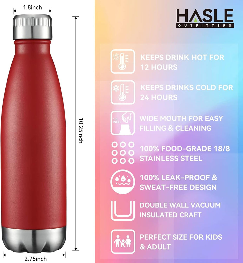 17Oz Stainless Steel Water Bottles Bulk, Vacuum Insulated Double Walled Powder Coated Reusable Metal Sports Water Bottles Keep Drinks Hot and Cold, Red, 4Packs Rnispir Store