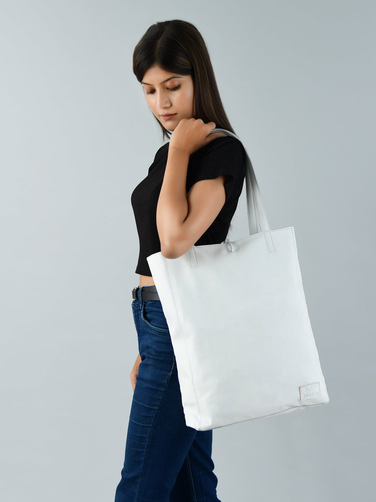 White Leather Shoulder Tote Bag Classy Leather Bags