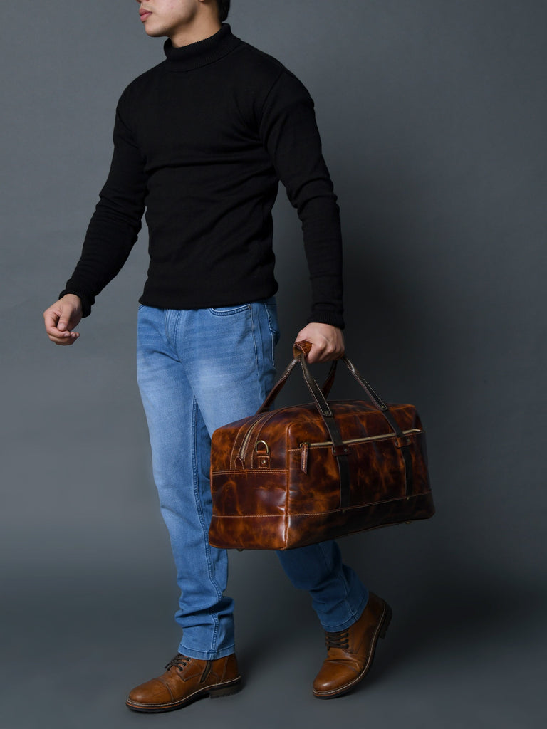 Espresso Elegance Carry on Duffle, Saddle Tan Classy Leather Bags