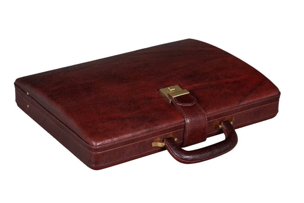 Executive Men's Leather Attache Briefcase Brown/Cherry Red Classy Leather Bags