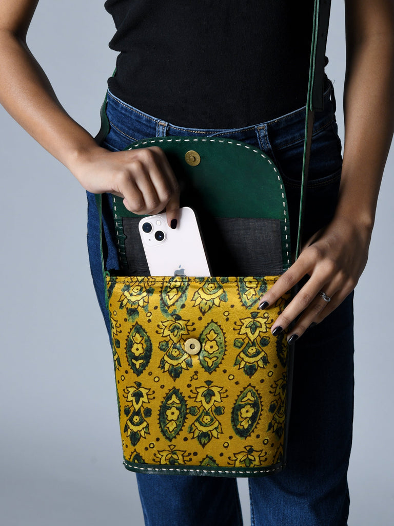 Vibrant Heritage Ajrakh Satchel Classy Leather Bags
