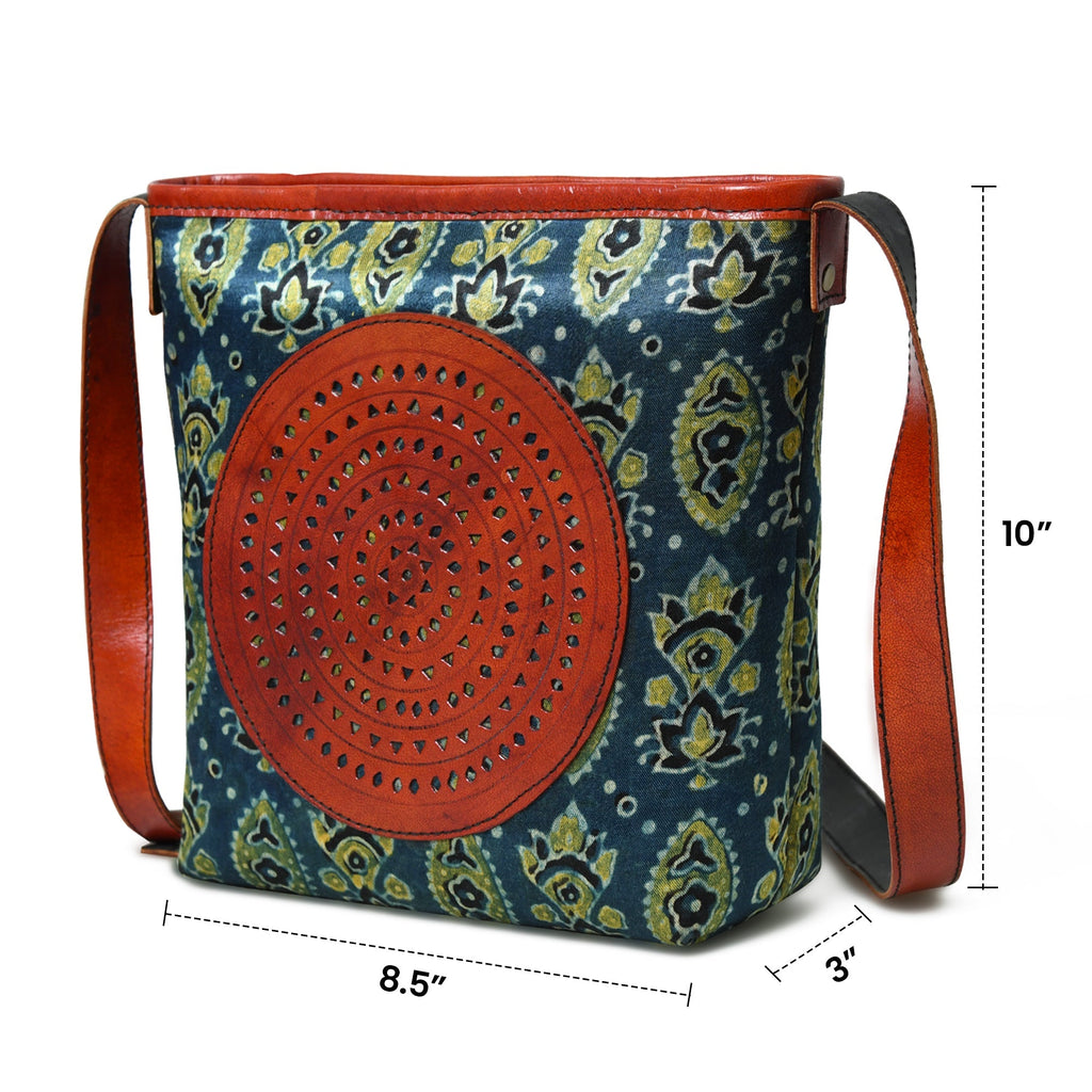 Heritage Ajrakh Leather Tote Bag Classy Leather Bags