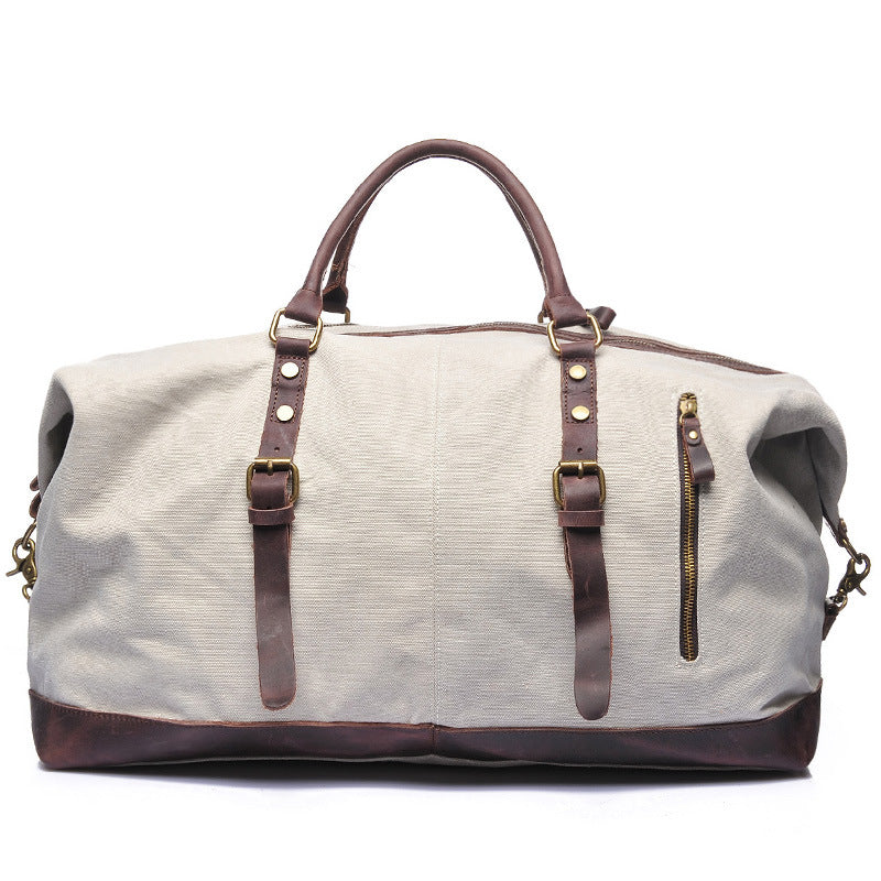 Vintage Canvas Leather Shoulder Bag Canvas Duffle Bag Crossbody Travel Bag RockCow Leather Studio