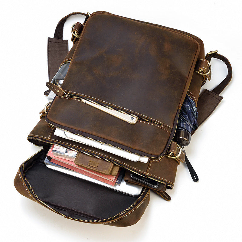 Crazy Horse Leather Travel Backpack Retro Cowhide Leather School Backpack Large Capacity Laptop Backpack RockCow Leather Studio