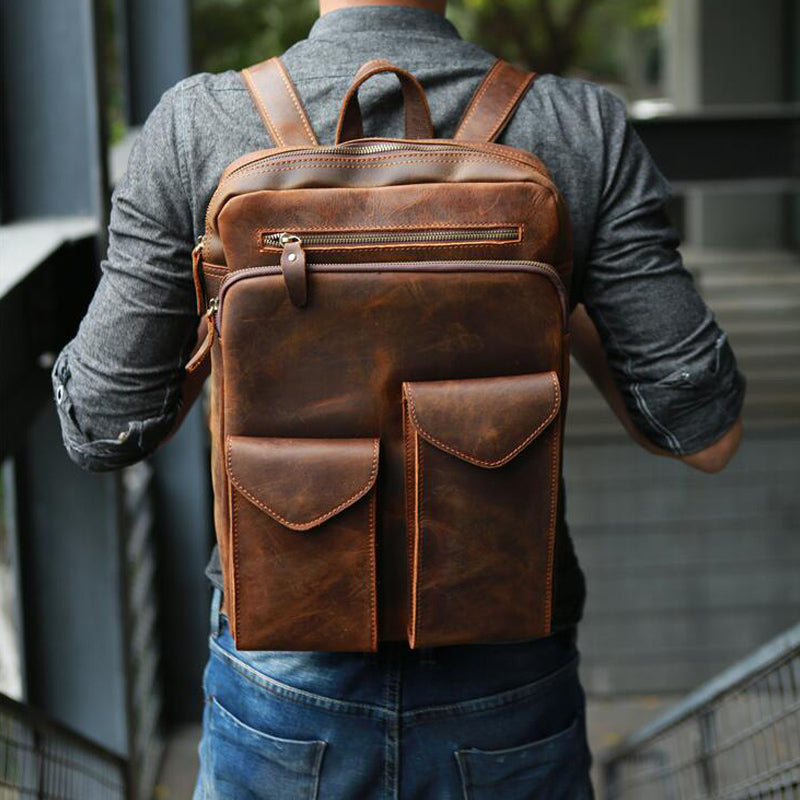 Crazy Horse Leather Backpack Durable Travel Backpack School Backpack RockCow Leather Studio