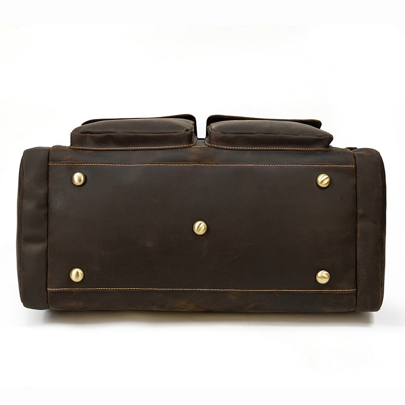 Crazy Horse Leather Duffle Bag Retro Large Capacity Tote Travel Bag Mens Weekender Overnight Bag RockCow Leather Studio