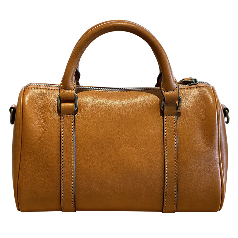Women's Small Leather Boston Bag, Full Grain Leather Satchel Crossbody Bag, Handmade Leather Barrel Bag RockCow Leather Studio