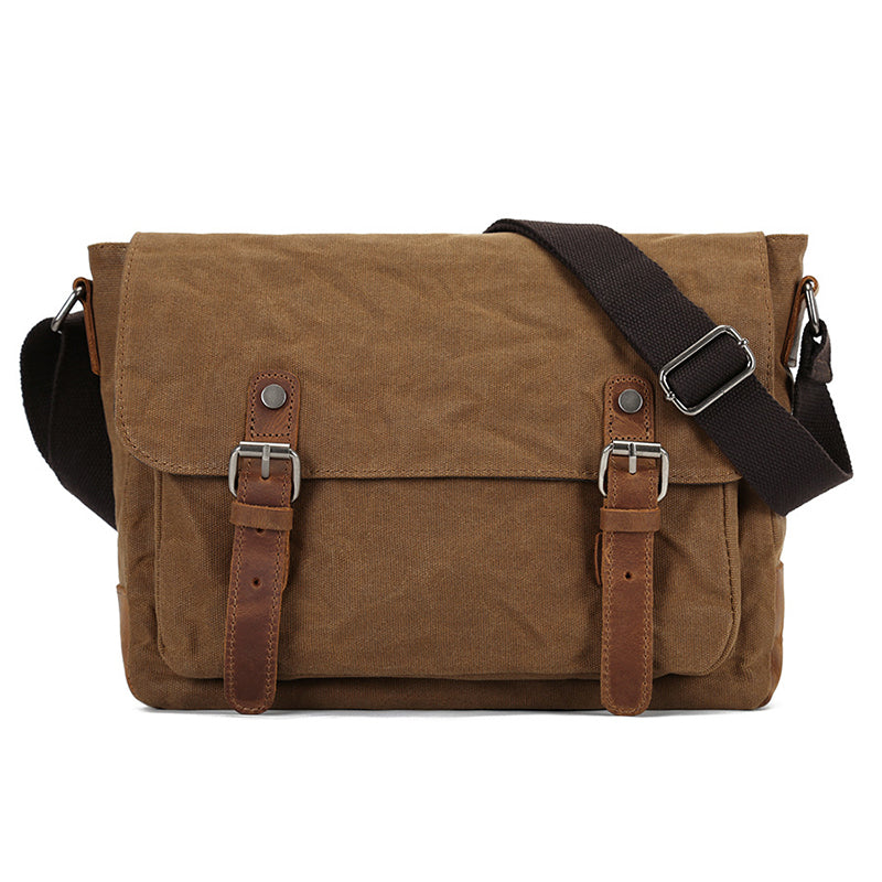 Waxed Canvas Messenger Bag Waxed Courier Bag Canvas Shoulder Bag Men Satchel Briefcase Vintage Crossbody Bag RockCow Leather Studio