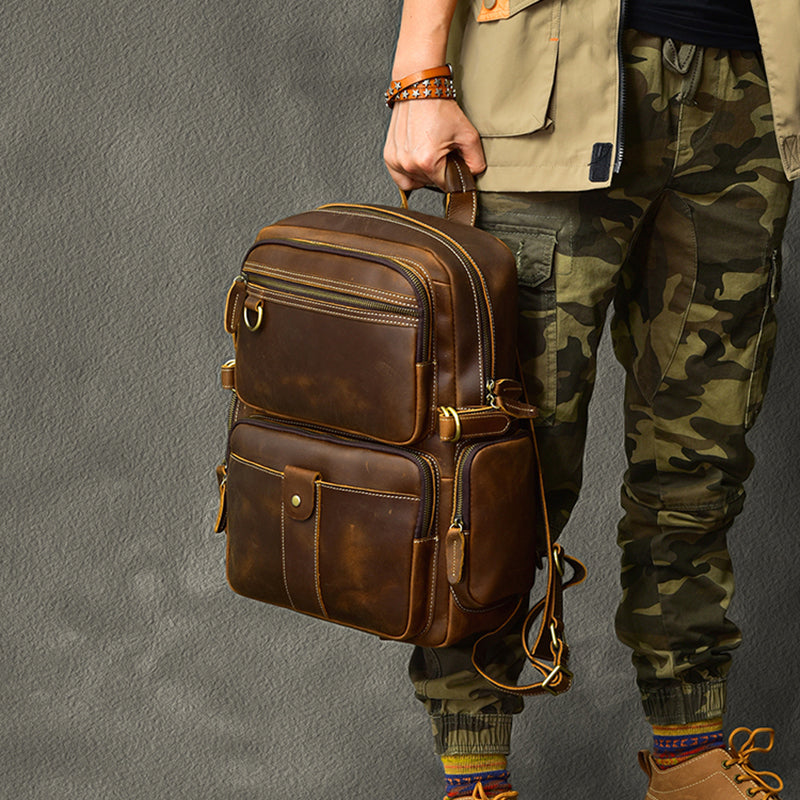 New Arrival Vintage Backpack Crazy Horse Leather Men Travel Backpack Casual Backpack ESS3983 RockCow Leather Studio