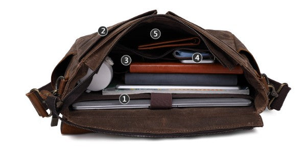 Latest Style Handmade Canvas Leather Briefcase Vintage Crazy Horse Messenger Bag Crossbody Shoulder Bag Laptop Bag W1808 RockCow Leather Studio