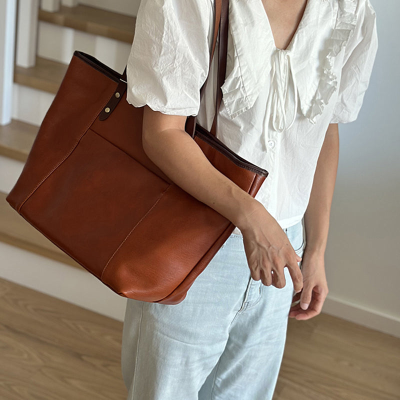 Large Capacity Leather Tote Bag, Leather Travel Tote Bag for Women, Full Grain Leather Shoulder Bag for Work RockCow Leather Studio
