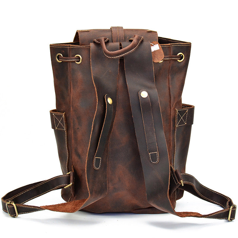 Crazy Horse Leather Travel Backpack Retro Style Full Grain Leather Laptop Backpack For Men RockCow Leather Studio