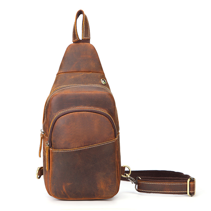 Crazy Horse Leather Chest Pack Handmade Chest Bag Casual Shoulder Messenger Bag RockCow Leather Studio
