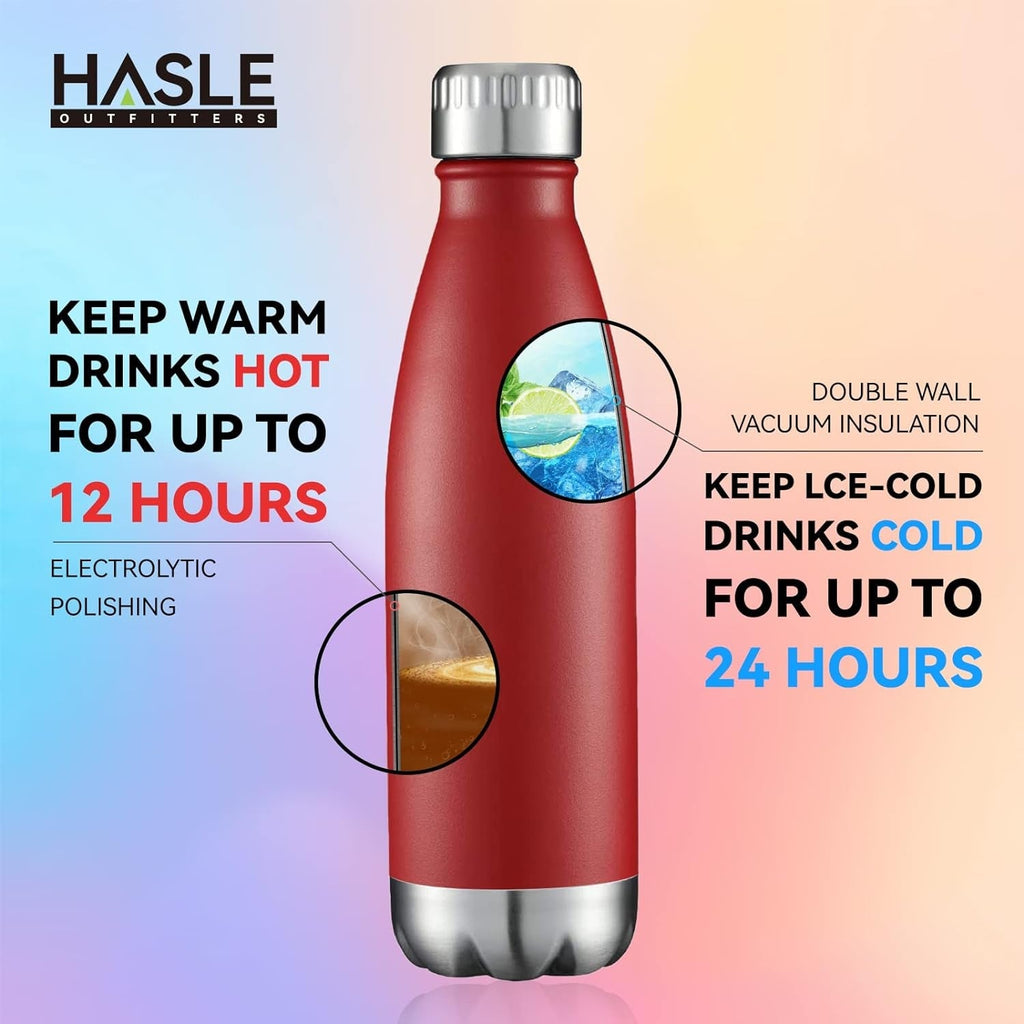 17Oz Stainless Steel Water Bottles Bulk, Vacuum Insulated Double Walled Powder Coated Reusable Metal Sports Water Bottles Keep Drinks Hot and Cold, Red, 4Packs Rnispir Store