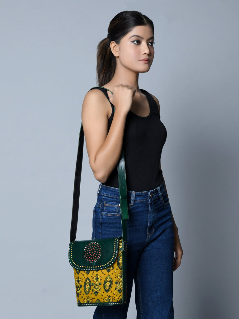 Vibrant Heritage Ajrakh Satchel Classy Leather Bags