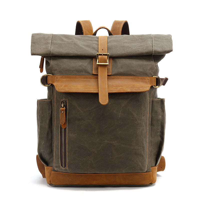 Backpack Crazy Horse Leather Leisure Travel Bag Men's Backpack Oil Wax Handheld Canvas Computer Social Buzz eSIMs